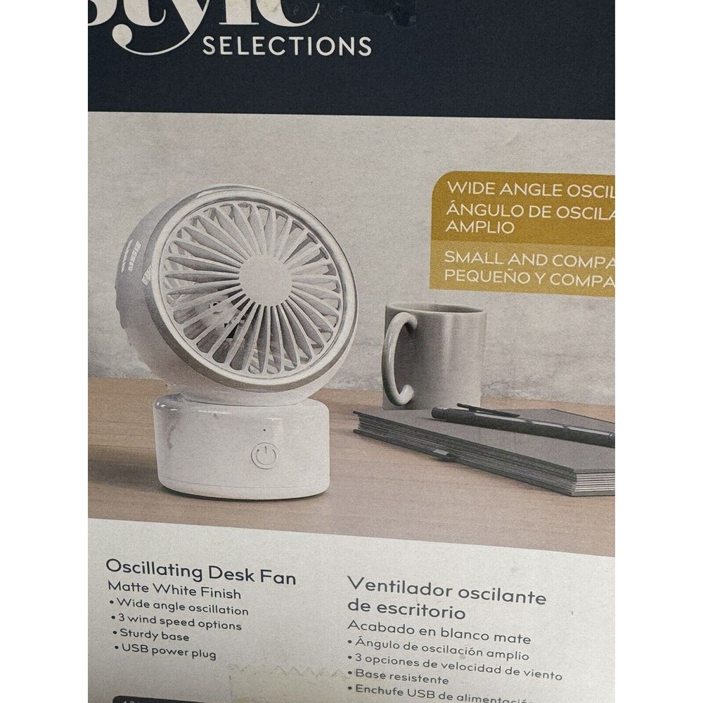 Style Selections 5020101 3 Speed Oscillating Desk‎ Fan USB Powered
